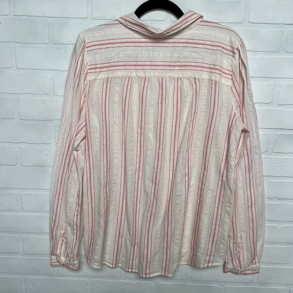 LOFT Vertical Red Pinstripe 100% Cotton Soft Button Down Shirt Top-sz L - Picture 2 of 4